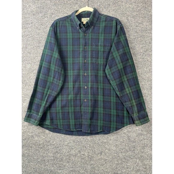 L.L. Bean Other - LL Bean Mens Flannel Shirt Large Green Navy Blue Plaid Cotton Heritage Outdoors